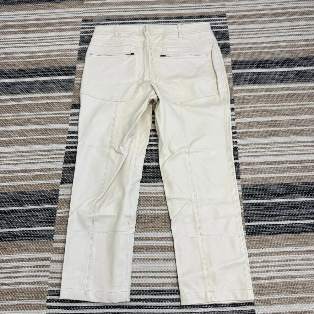 Free People We The Free Rebel Vegan Faux Leather Moto Pants Ivory‎ Cream Size 10